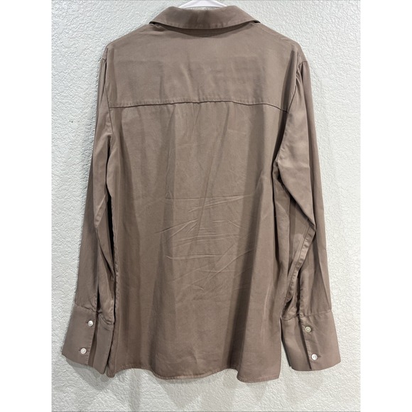 Moussy Button Down Shirt Womens Sz M/L Tan Boyfriend Oversized Western City Chic - Picture 4 of 9